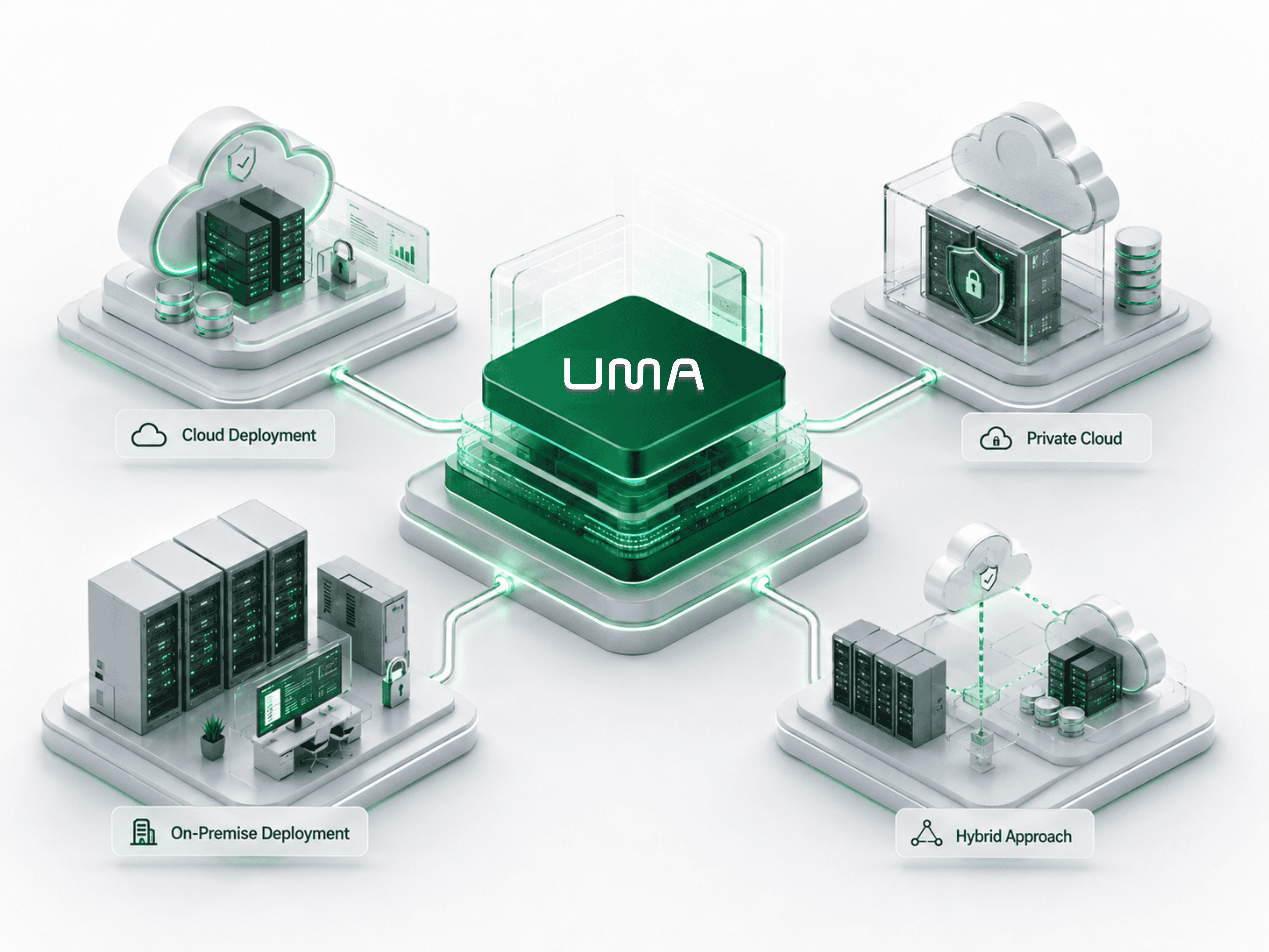 UMA deployment options — cloud, private cloud, on-premise, and hybrid